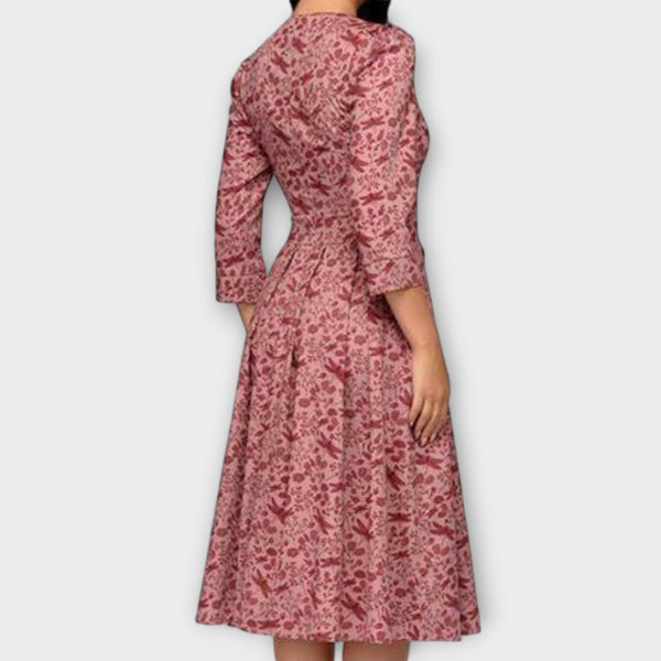 Jeri | Floral Print Midi Dress Three Quarter Sleeve
