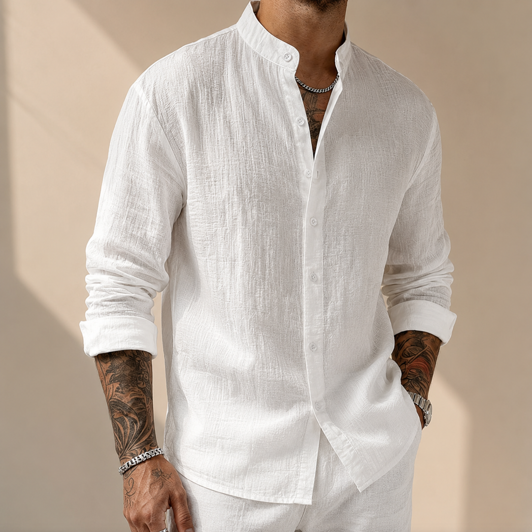 Sakkat | Shirt Textured Grandad Collar Long Sleeve