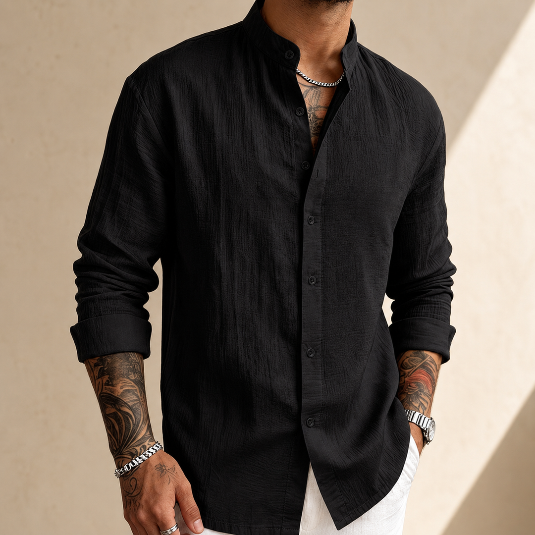 Sakkat | Shirt Textured Grandad Collar Long Sleeve