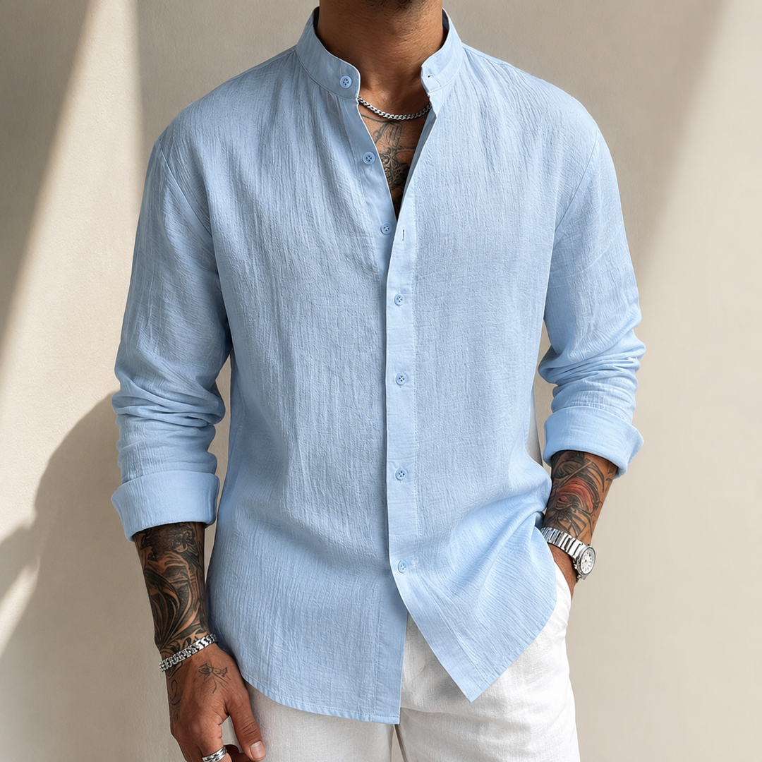Sakkat | Shirt Textured Grandad Collar Long Sleeve