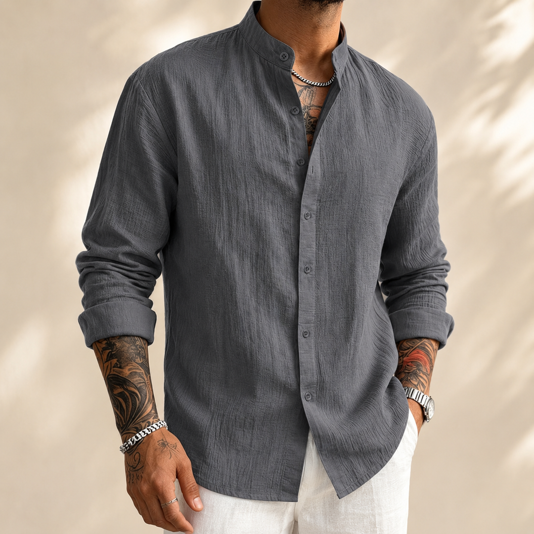 Sakkat | Shirt Textured Grandad Collar Long Sleeve