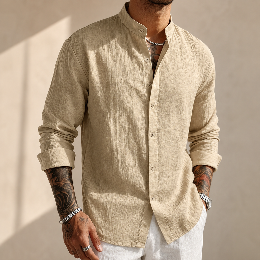 Sakkat | Shirt Textured Grandad Collar Long Sleeve