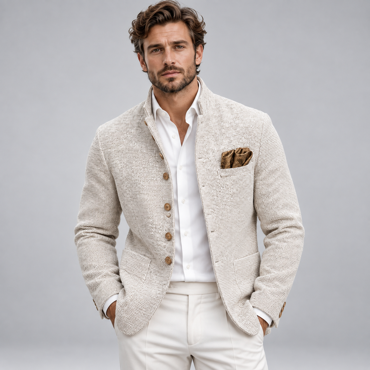 Leone | Textured Blazer with Stand Collar