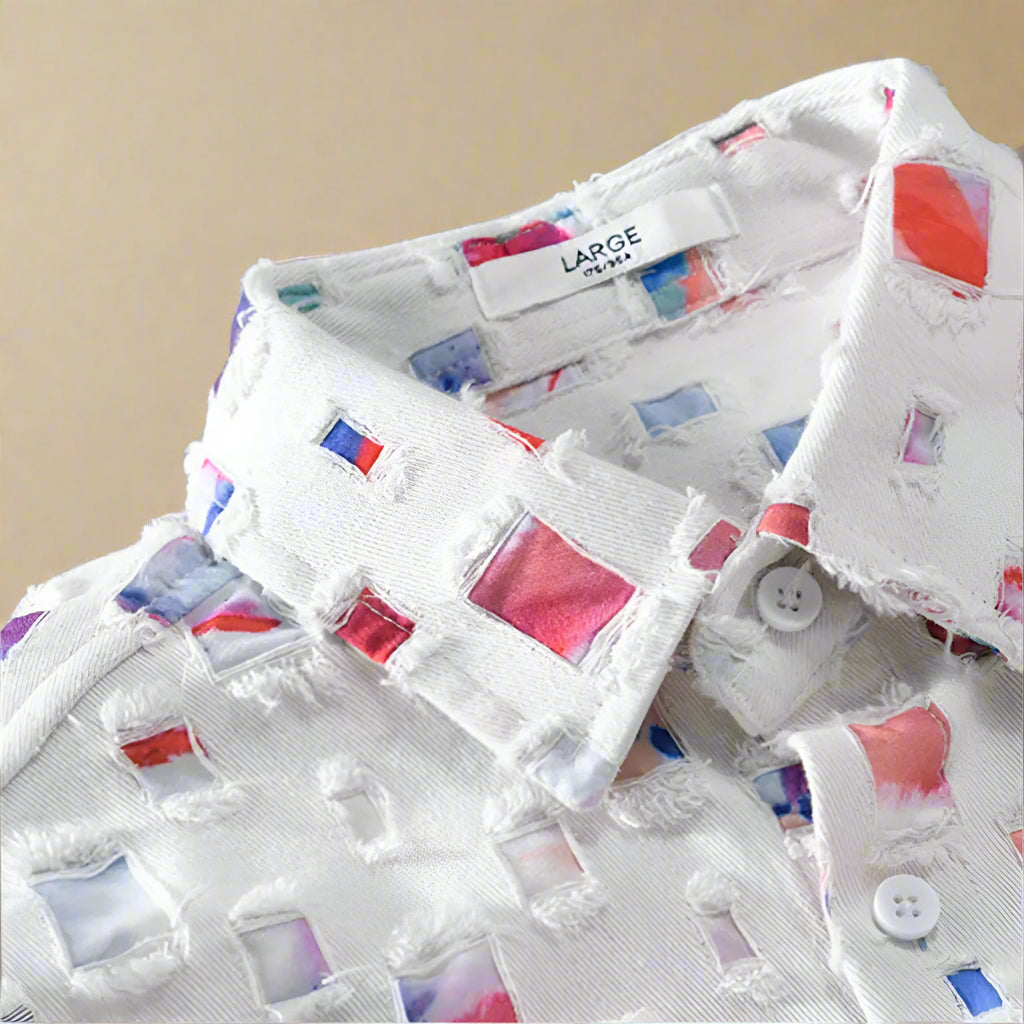 Nazirah | Long Sleeve Mosaic Cutout Button-Up Shirt