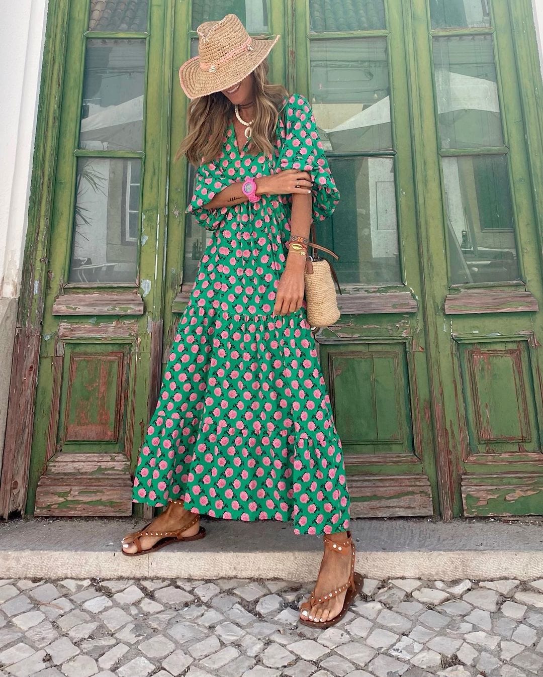 Tessa | Geometric Print V-Neck Maxi Dress