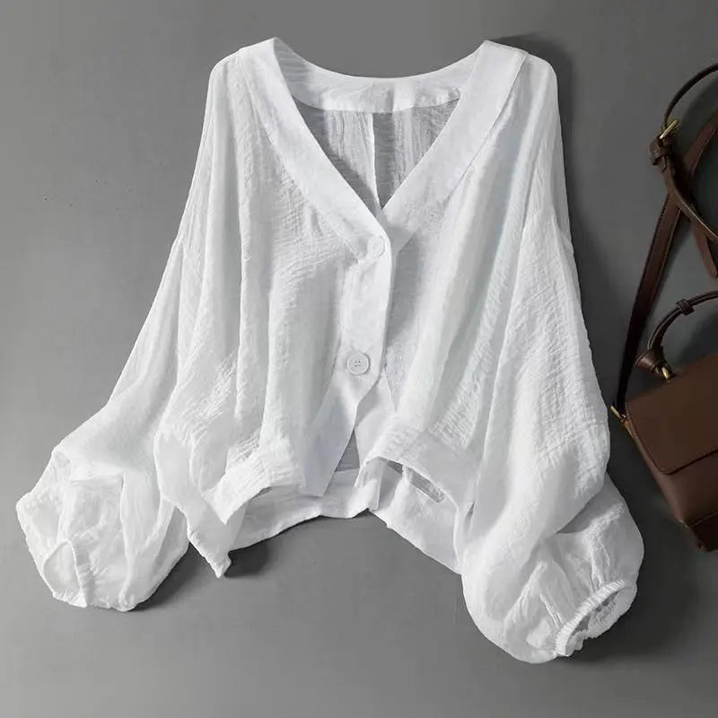 Comatize | V Neck Button Sleeve Blouse