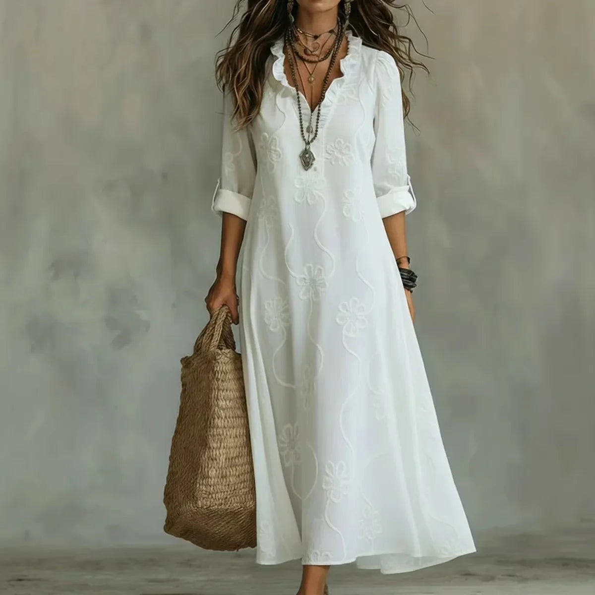 Alyxa - Long Sleeve Floral Embroidered Maxi Dress