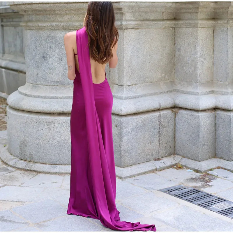 Lucila - Halter Neck Draped Maxi Dress