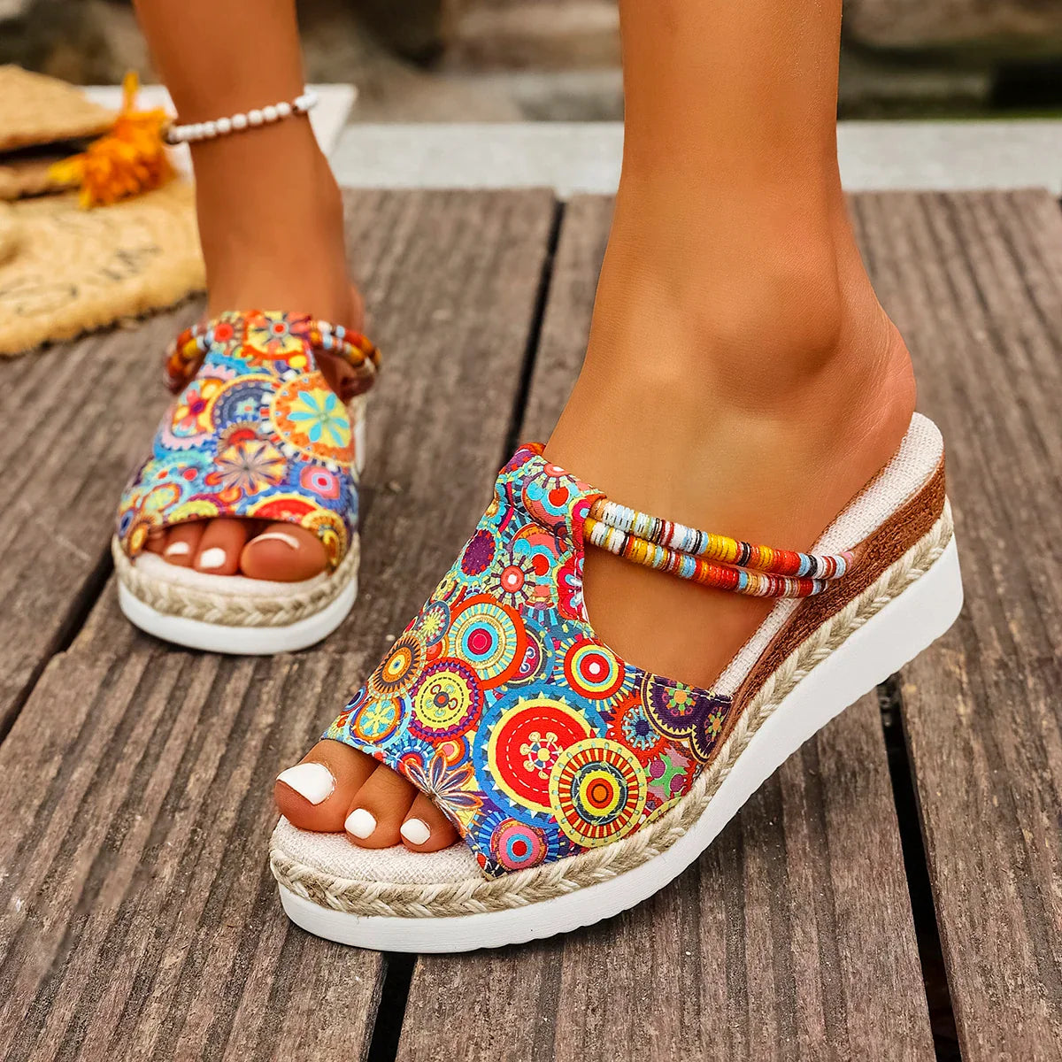 Raiza | Wedge Platform Open Toe Printed Sandals