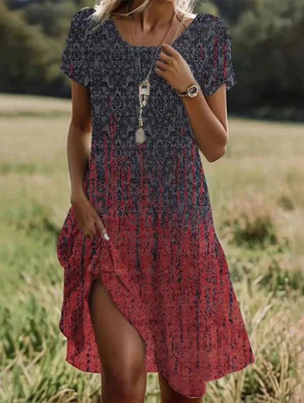 Giovana - Floral Print Short Sleeve Midi Dress