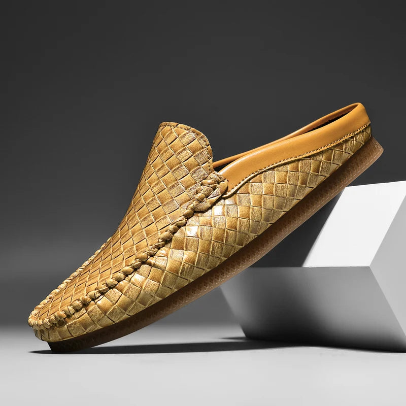 Efim | Black Woven Backless Loafers