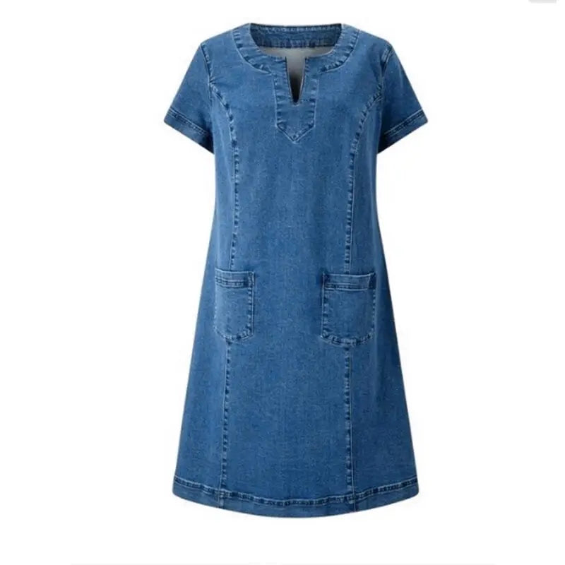 Polixeni | Denim Style Short Sleeve Pocket Dress