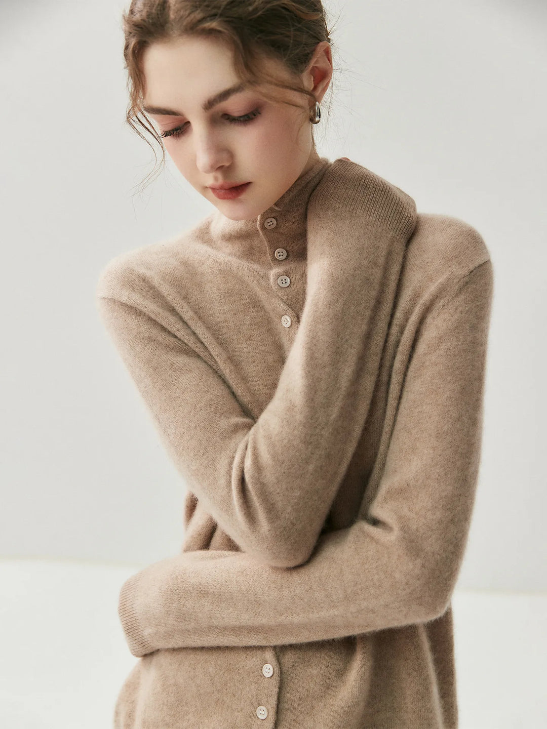 Areum | High Neck Button Front Knitted Cardigan