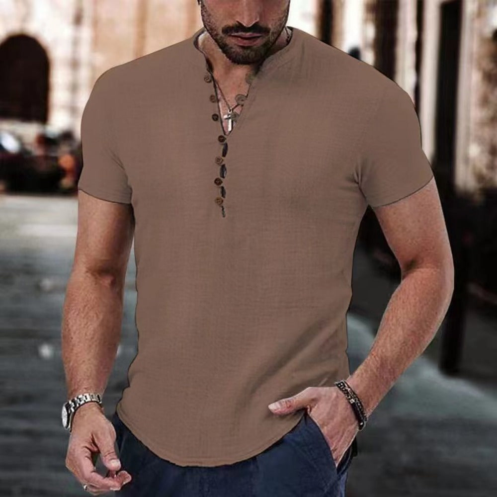 Anestis | Short Sleeve Grey Henley Shirt