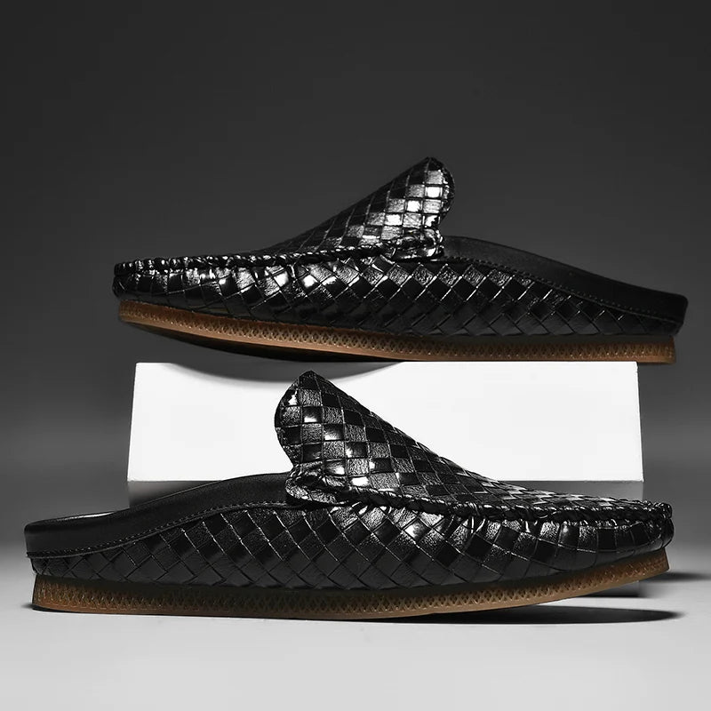 Efim | Black Woven Backless Loafers
