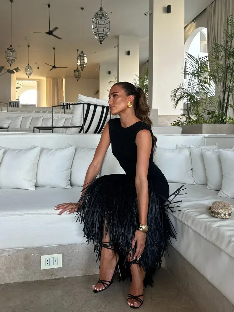 Ana | Long Fringed Hem Sleeveless Maxi Dress