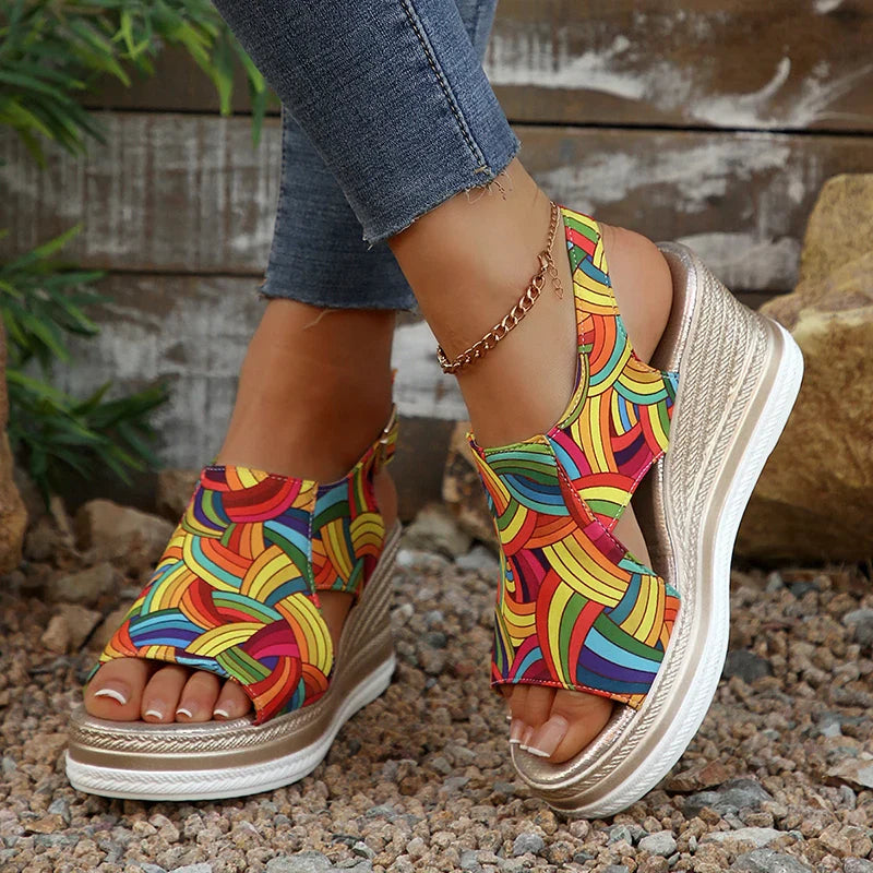 Raiza | Wedge Platform Open Toe Printed Sandals