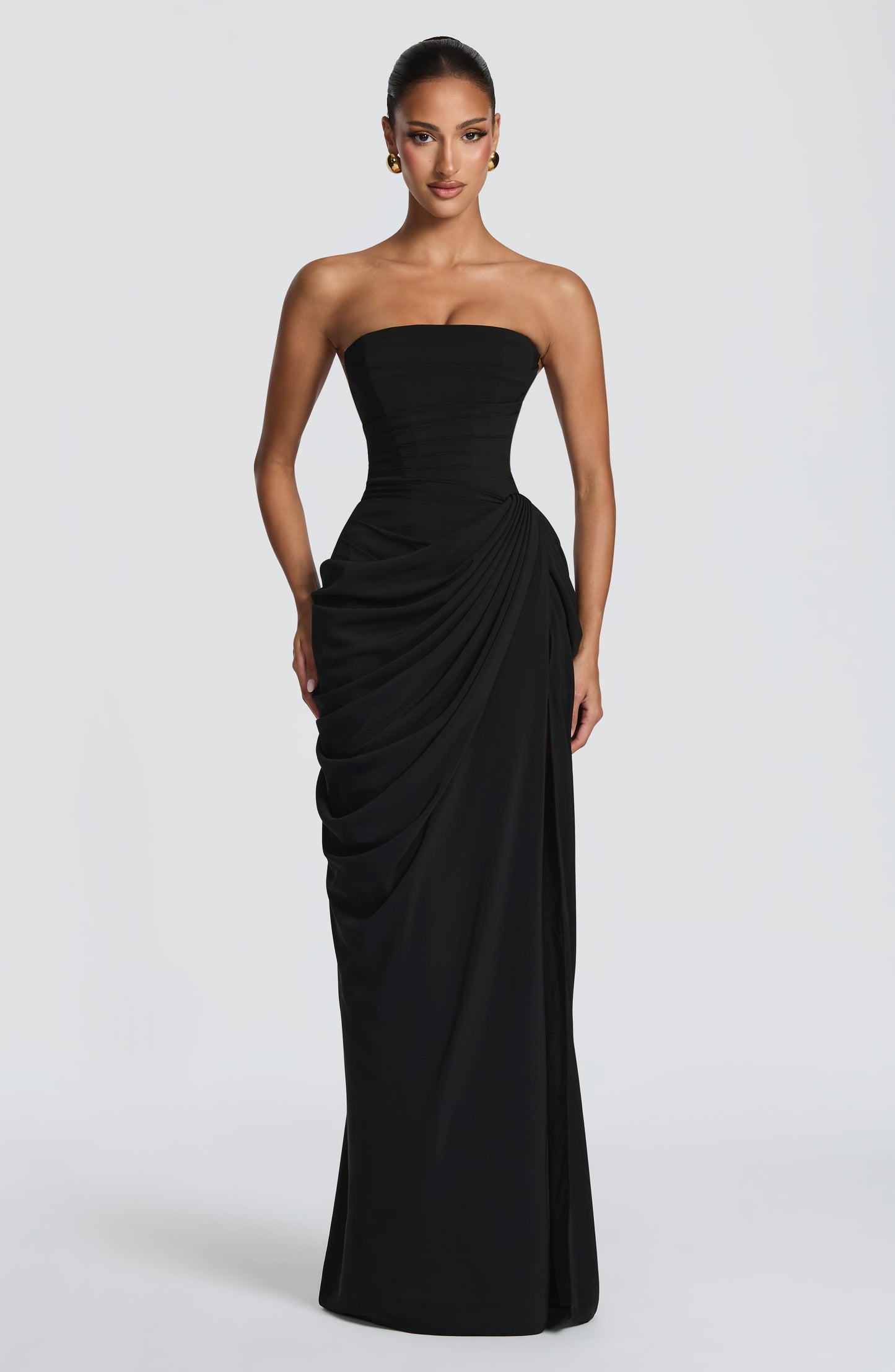 Narja | Strapless Ruched Maxi Dress High Split