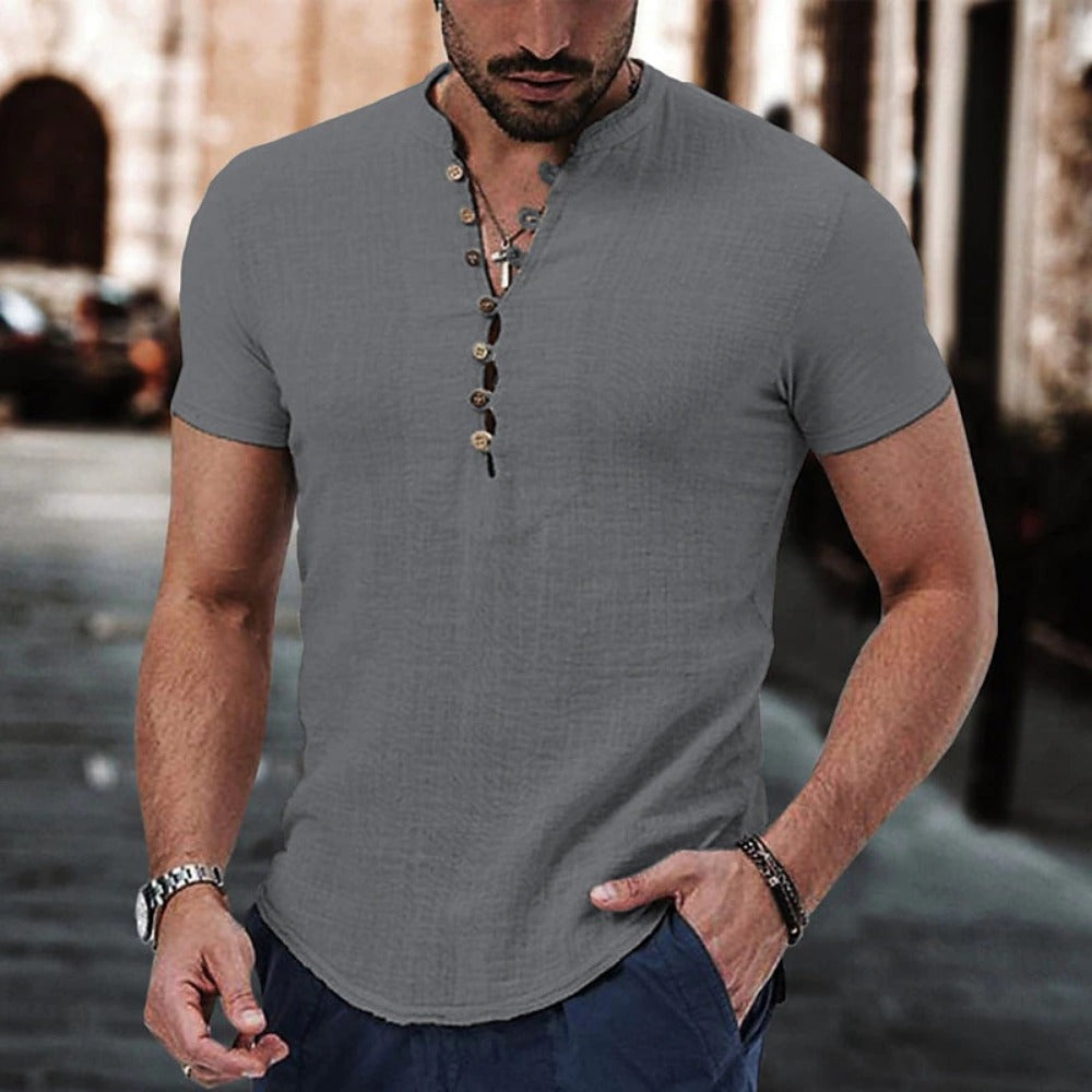 Anestis | Short Sleeve Grey Henley Shirt