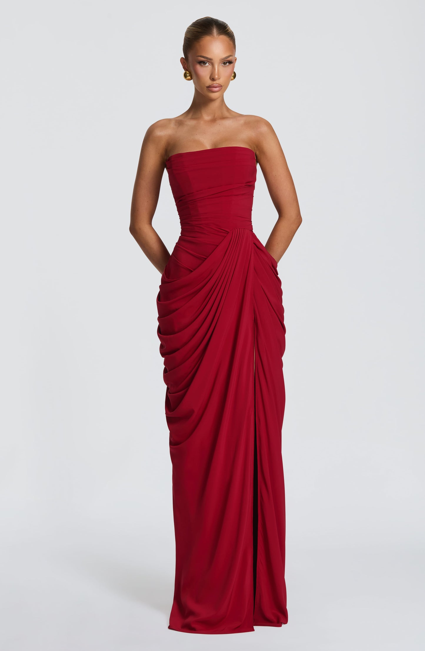 Narja | Strapless Ruched Maxi Dress High Split