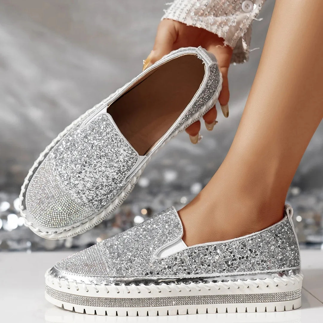 Lizka | Glitter Rhinestone Platform Slip-On Loafers