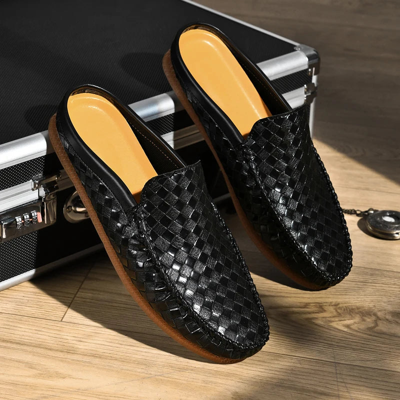 Efim | Black Woven Backless Loafers