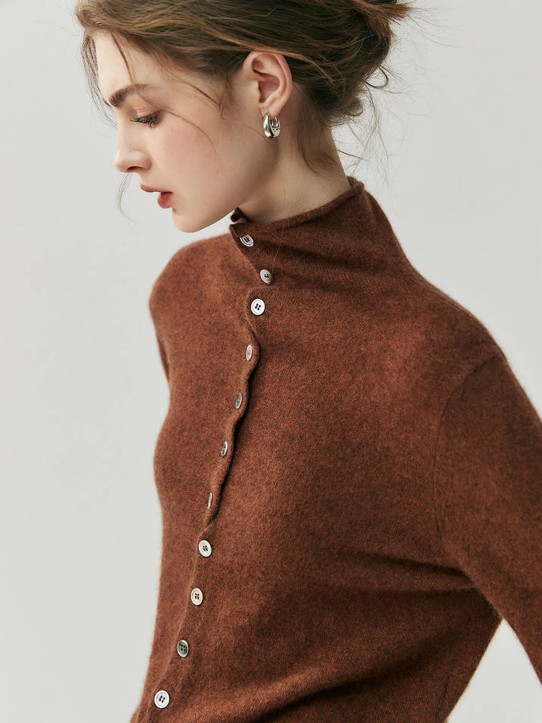 Areum | High Neck Button Front Knitted Cardigan