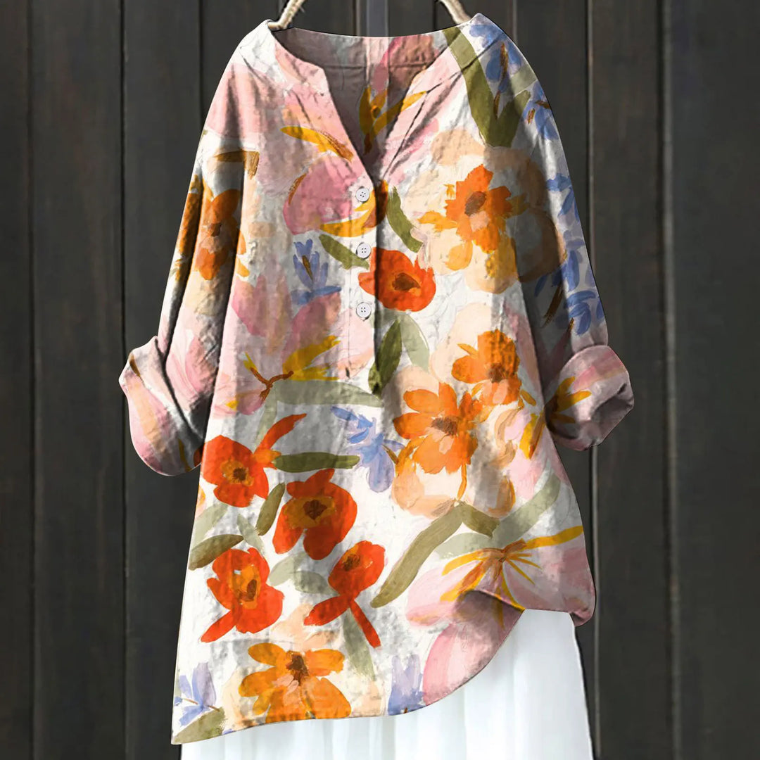 Jovita - Floral Print Button Front Blouse Top