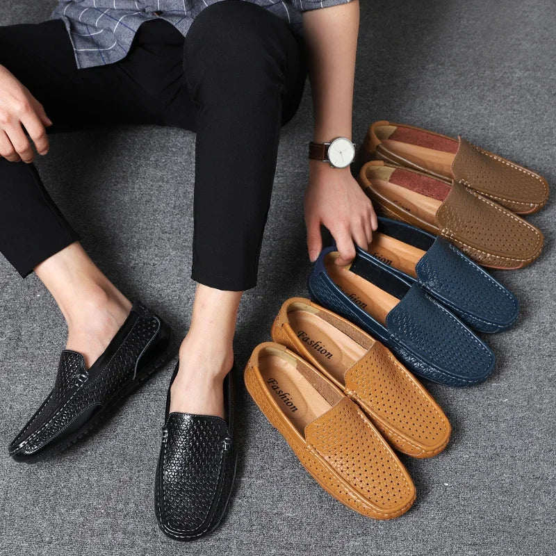 Aania | Leather Loafers Perforated Slip On Shoes