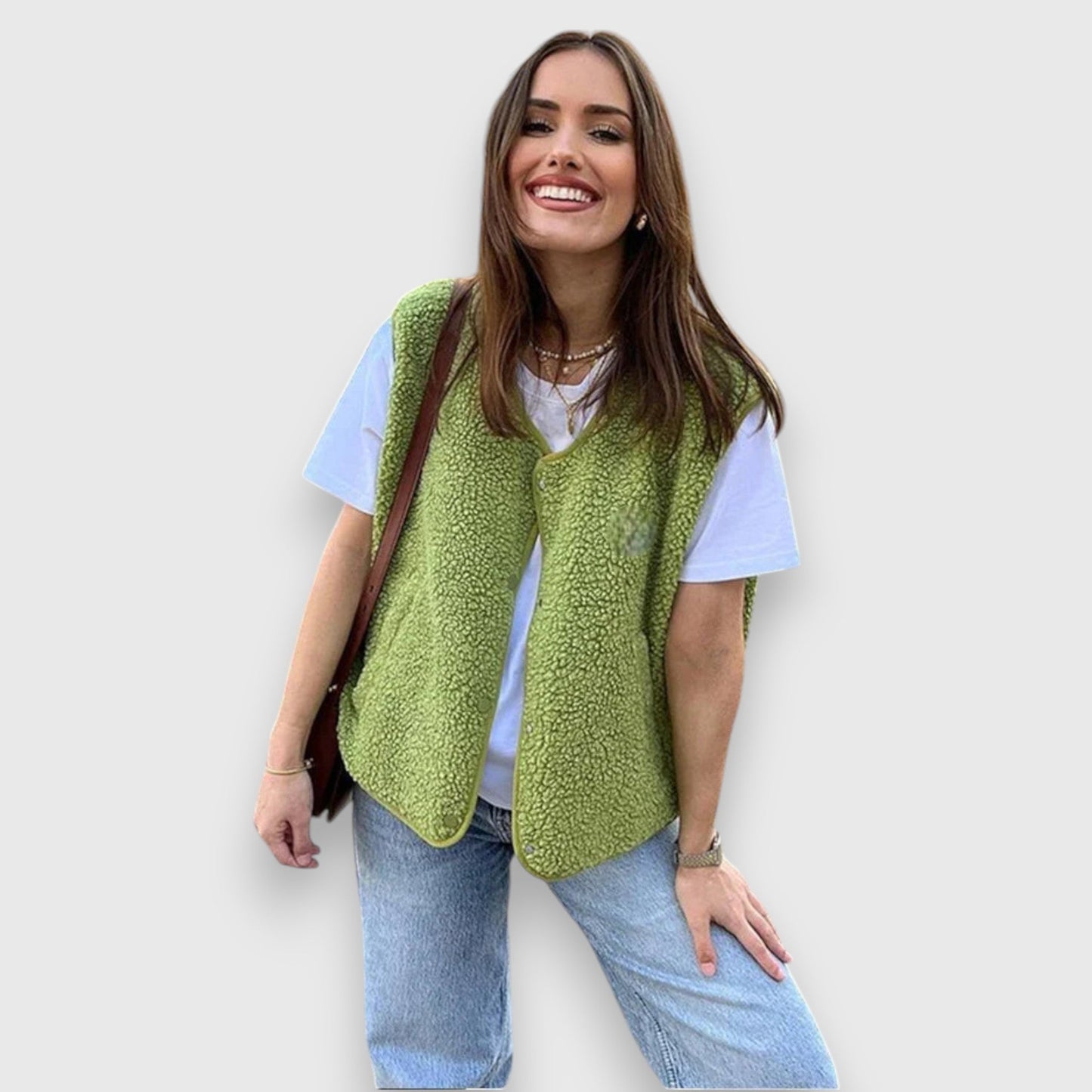Cheryl | Sleeveless Button Front Fleece Vest