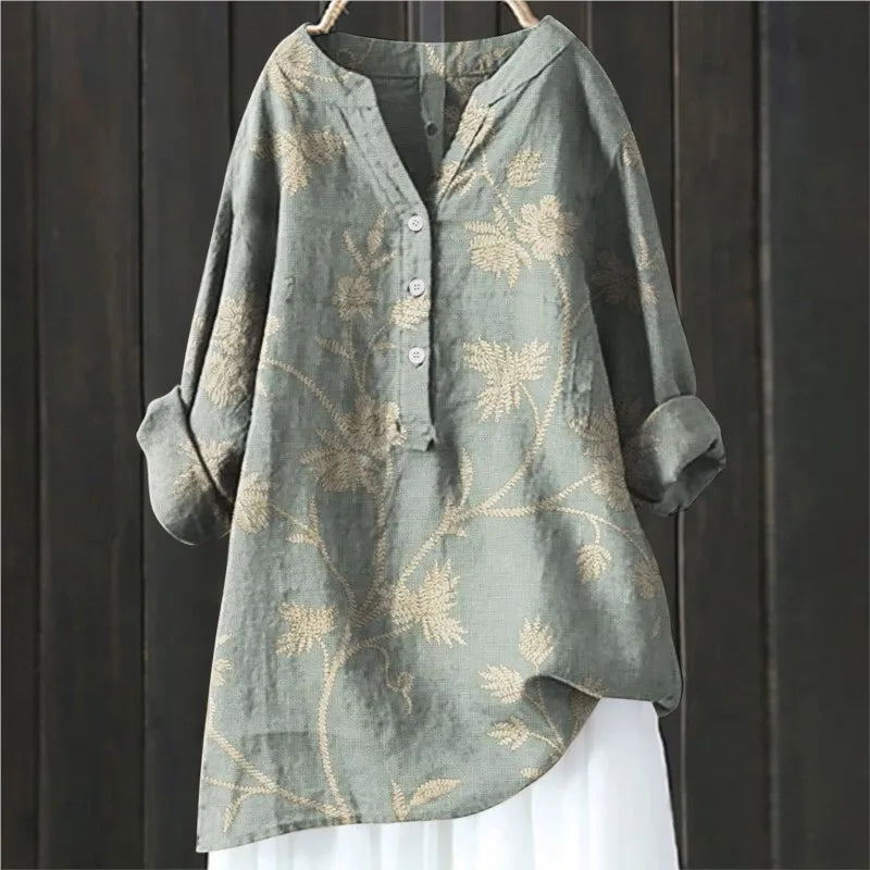 Jovita - Floral Print Button Front Blouse Top
