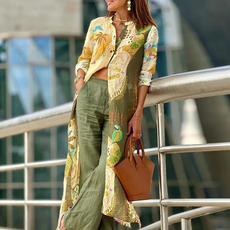 Gabija | Tropical Print Longline Shirt and Trousers