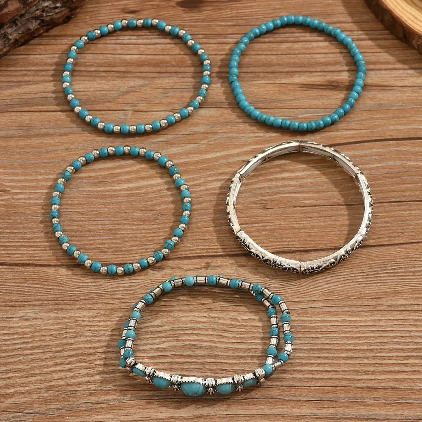Nilay | Turquoise Stone Boho Stacked Bracelets