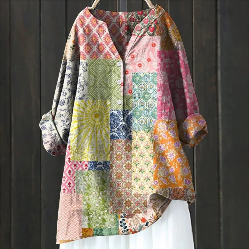 Jovita - Floral Print Button Front Blouse Top