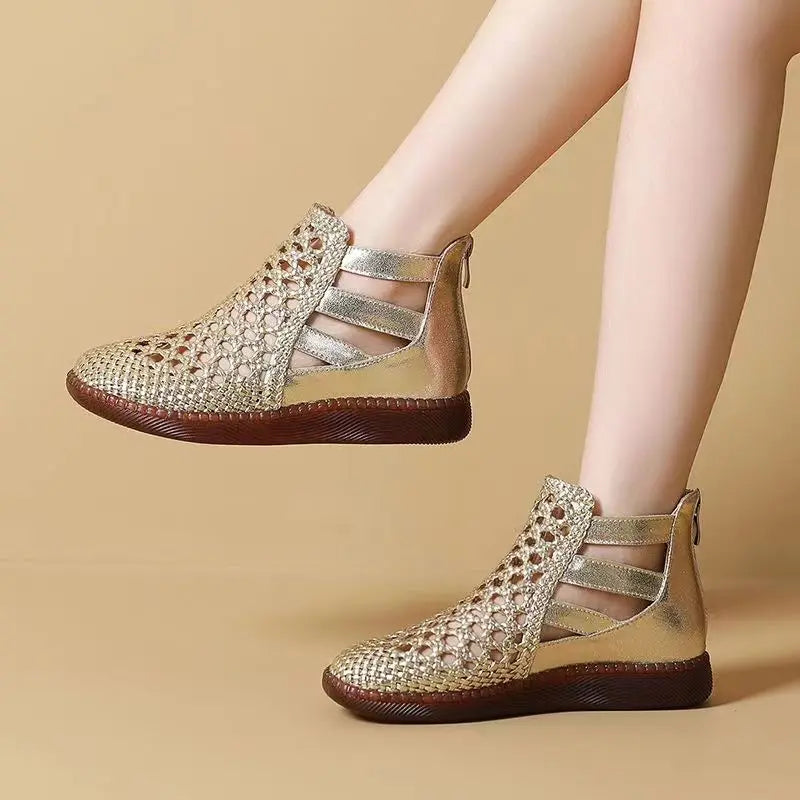 Leolia | Woven Cut-Out Flat Ankle Shoes