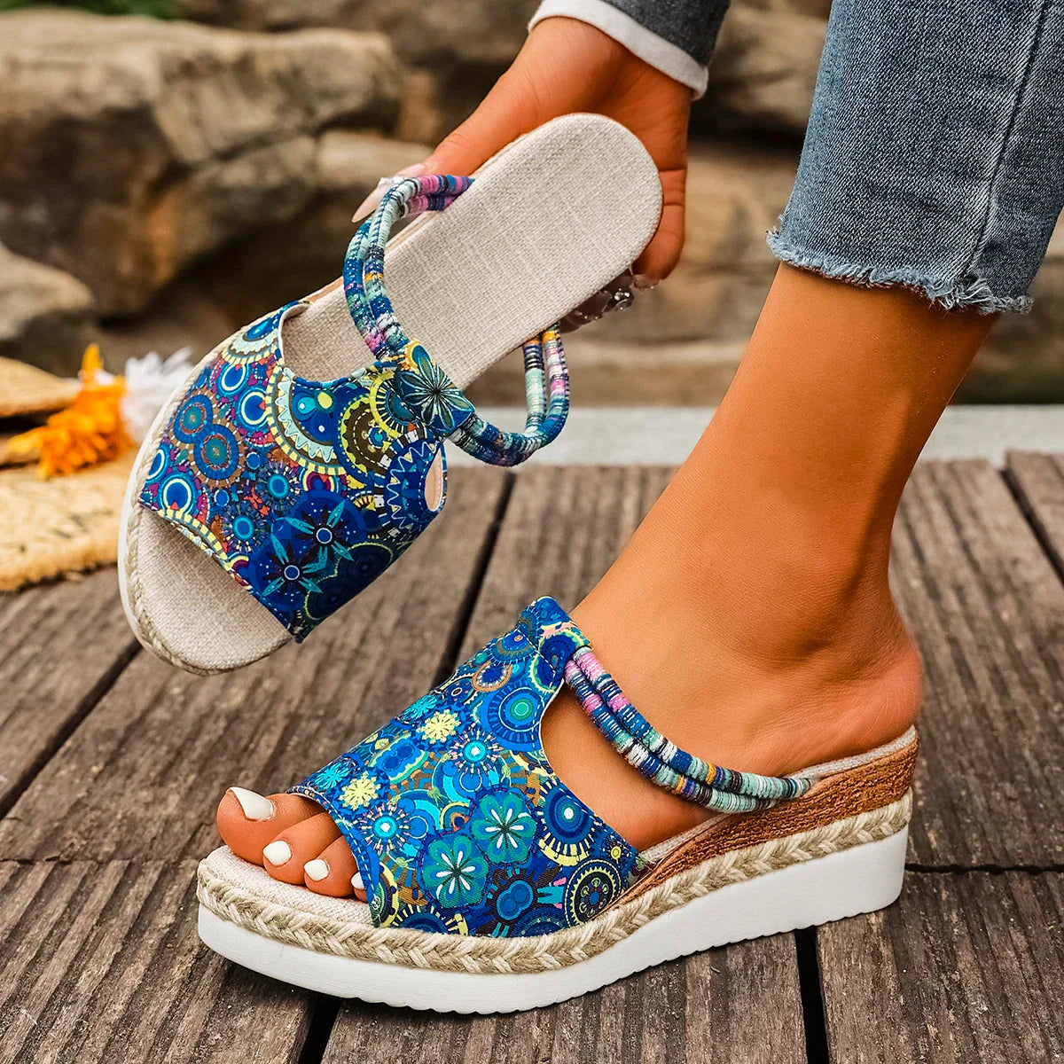 Raiza | Wedge Platform Open Toe Printed Sandals