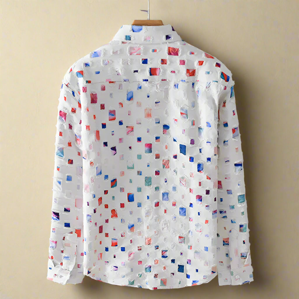 Nazirah | Long Sleeve Mosaic Cutout Button-Up Shirt