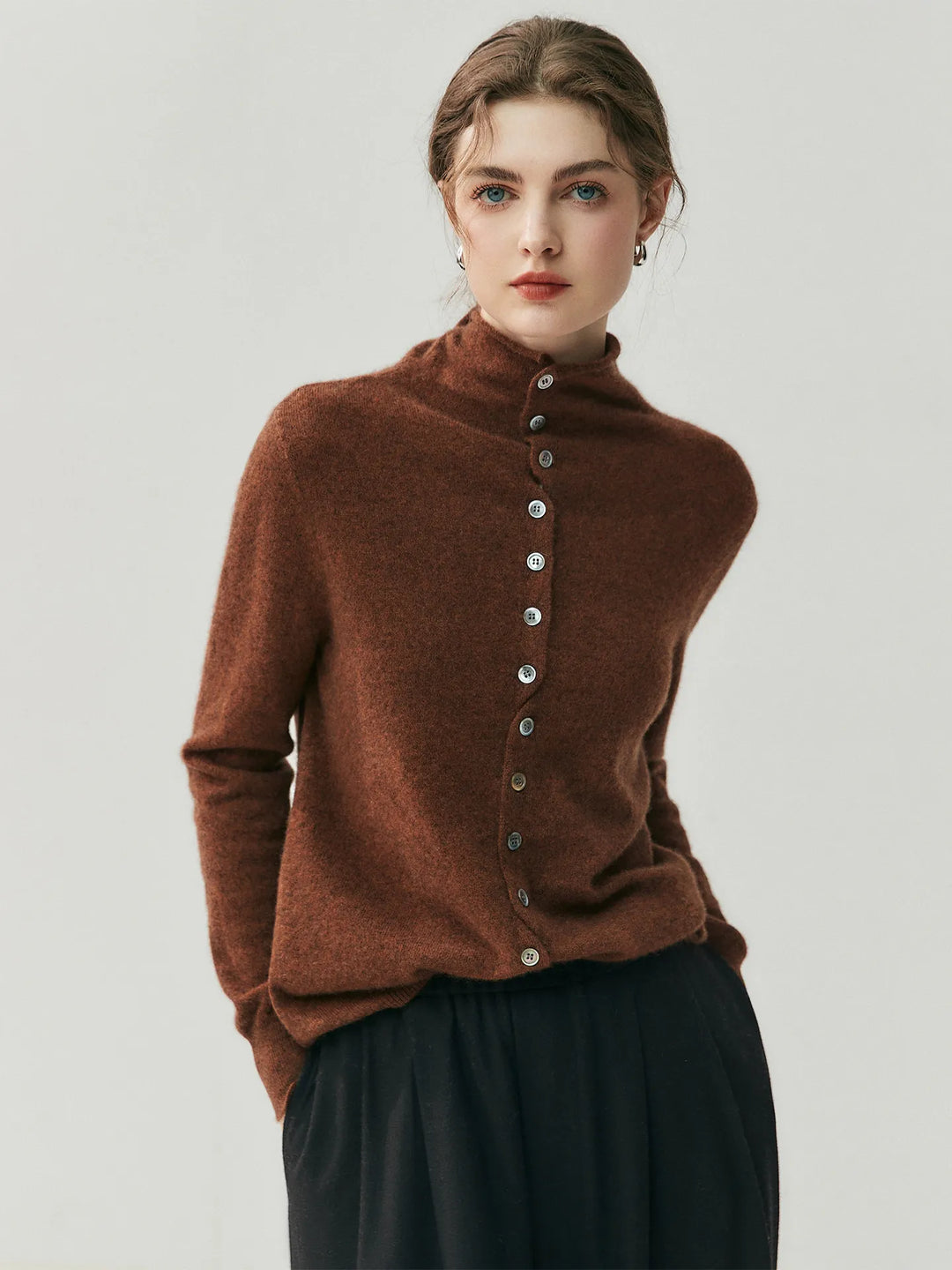 Areum | High Neck Button Front Knitted Cardigan