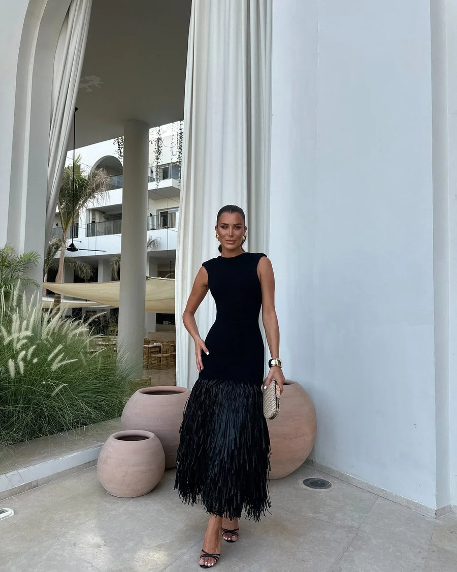 Ana | Long Fringed Hem Sleeveless Maxi Dress