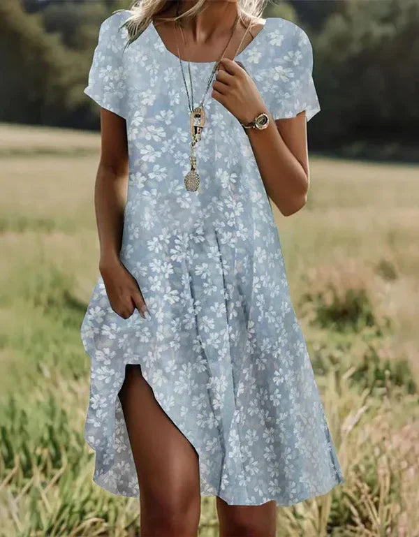 Giovana - Floral Print Short Sleeve Midi Dress