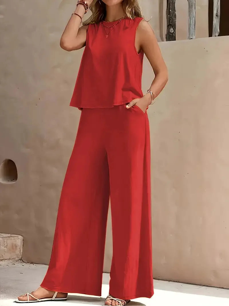 Dollie | Sleeveless Wide Leg Trouser Set