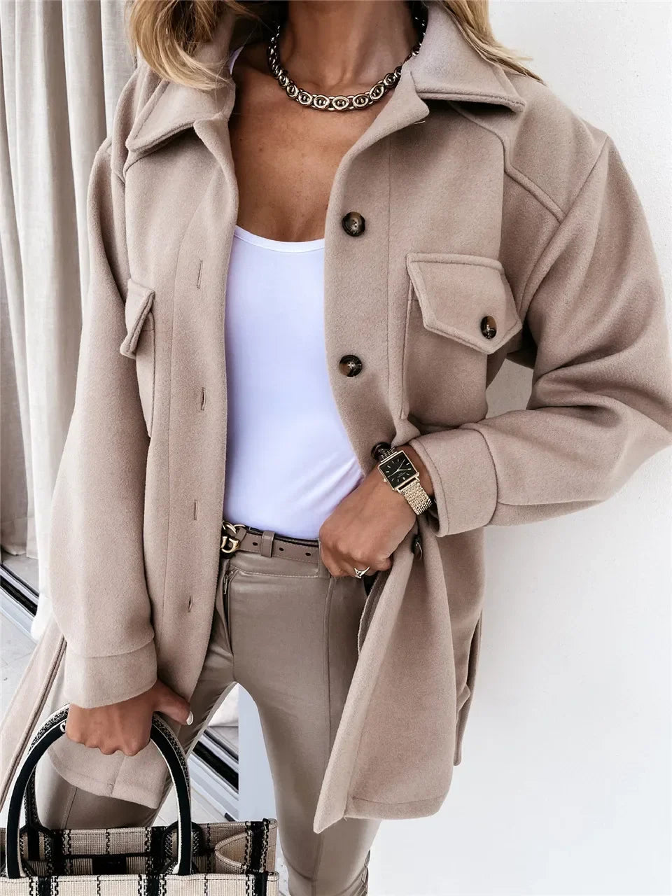 Vicky | Oversized Button Front Shacket With Pockets