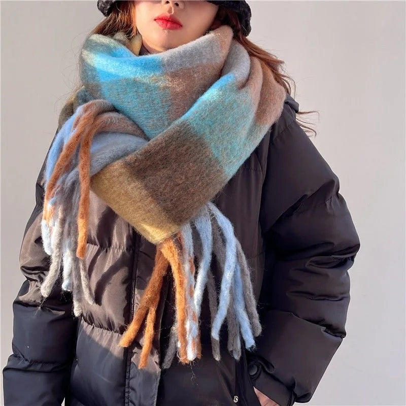 Marisol | Oversized Plaid Scarf with Fringe Trim