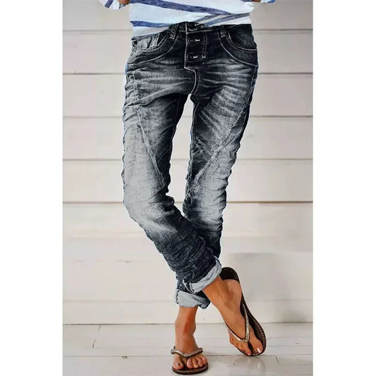Shauni - Vintage Wash Button Fly Stretch Jeans
