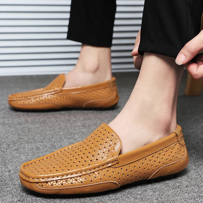 Aania | Leather Loafers Perforated Slip On Shoes
