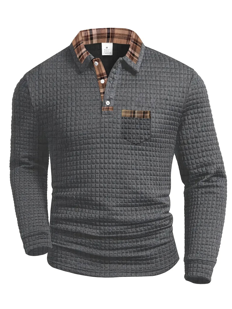 Jerard | Textured Long-Sleeve Checked Collar Polo Shirt
