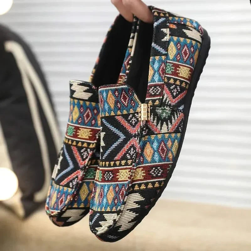 Anneloes | Moccasin Loafers with Geometric Pattern and Buckle