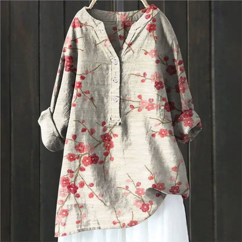 Jovita - Floral Print Button Front Blouse Top