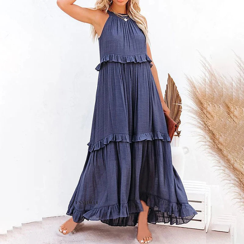 Munalisa | Sleeveless Ruffle Tiered Maxi Dress