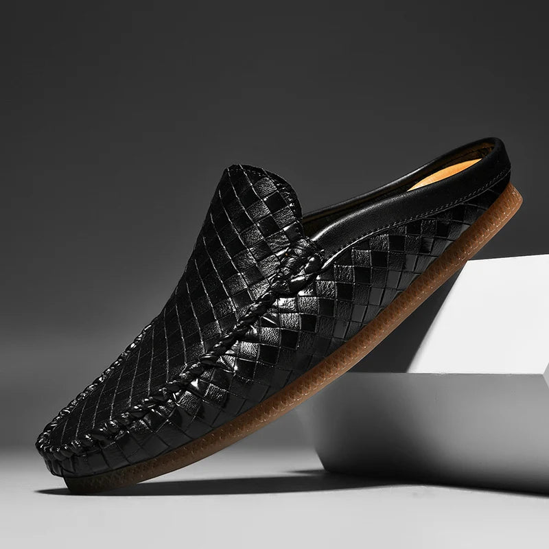 Efim | Black Woven Backless Loafers